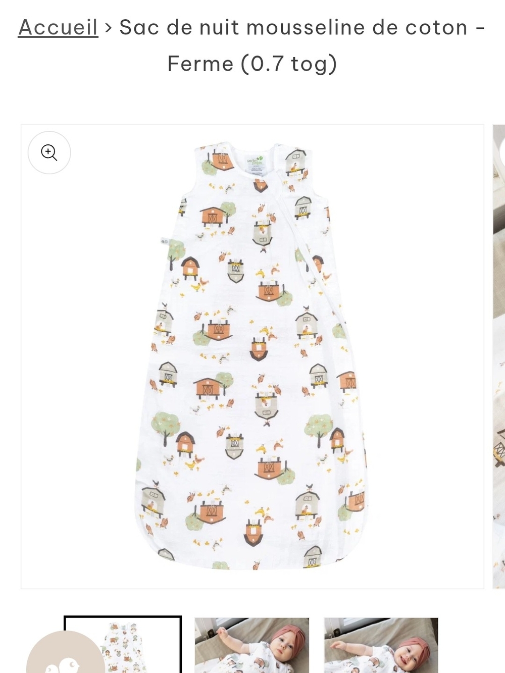 White Cotton Muslin Baby Sleep Sack with Farm Print